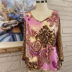 Bila Sequins Beaded Paisley Animal Print Knit Top